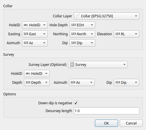 Desurvey Hole dialog Desurvey Hole dialog