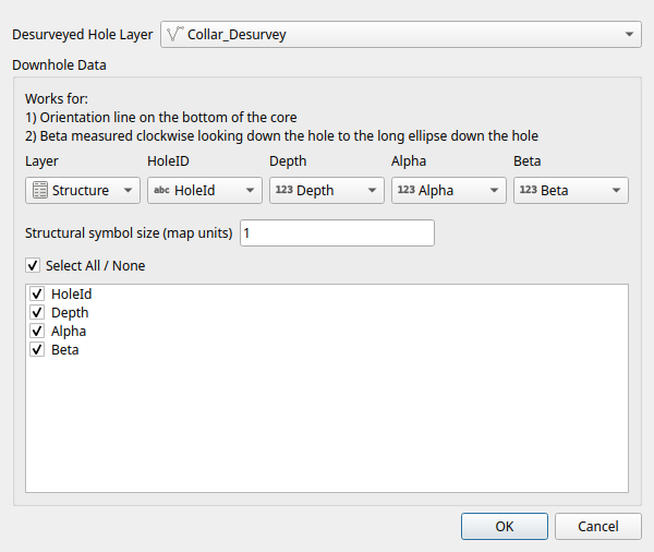 Downhole Structure dialog Downhole Structure dialog