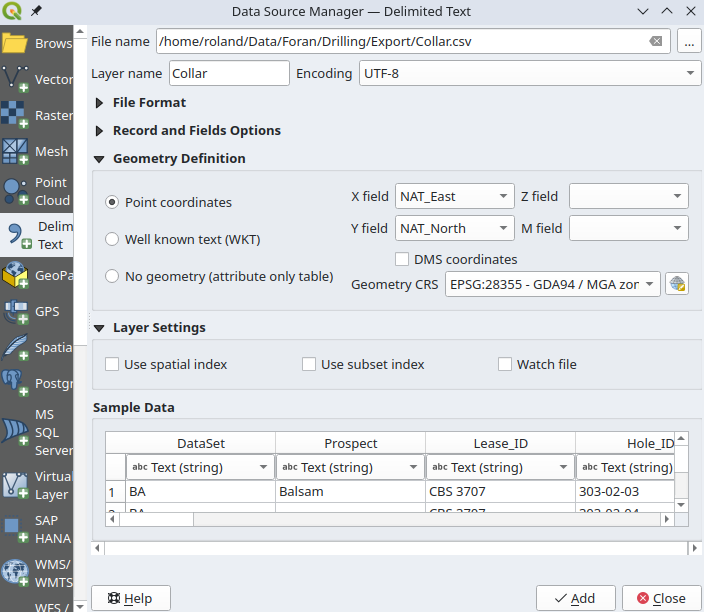 Delimited Text import of a collar file Delimited Text import of a collar file