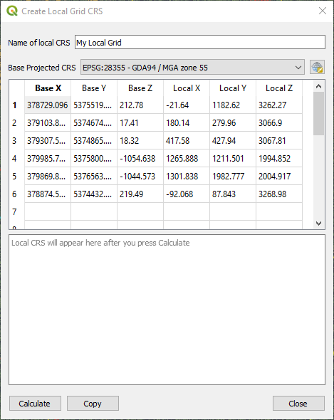 Local Grid dialog
