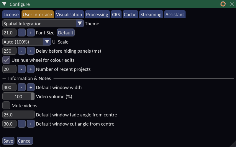 The User Interface tab of the Configure window The User Interface tab of the Configure window